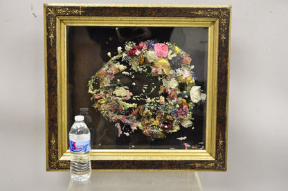 Antique Victorian Wax Flower Floral Mourning Wreath Shadow Box Frame Oddity