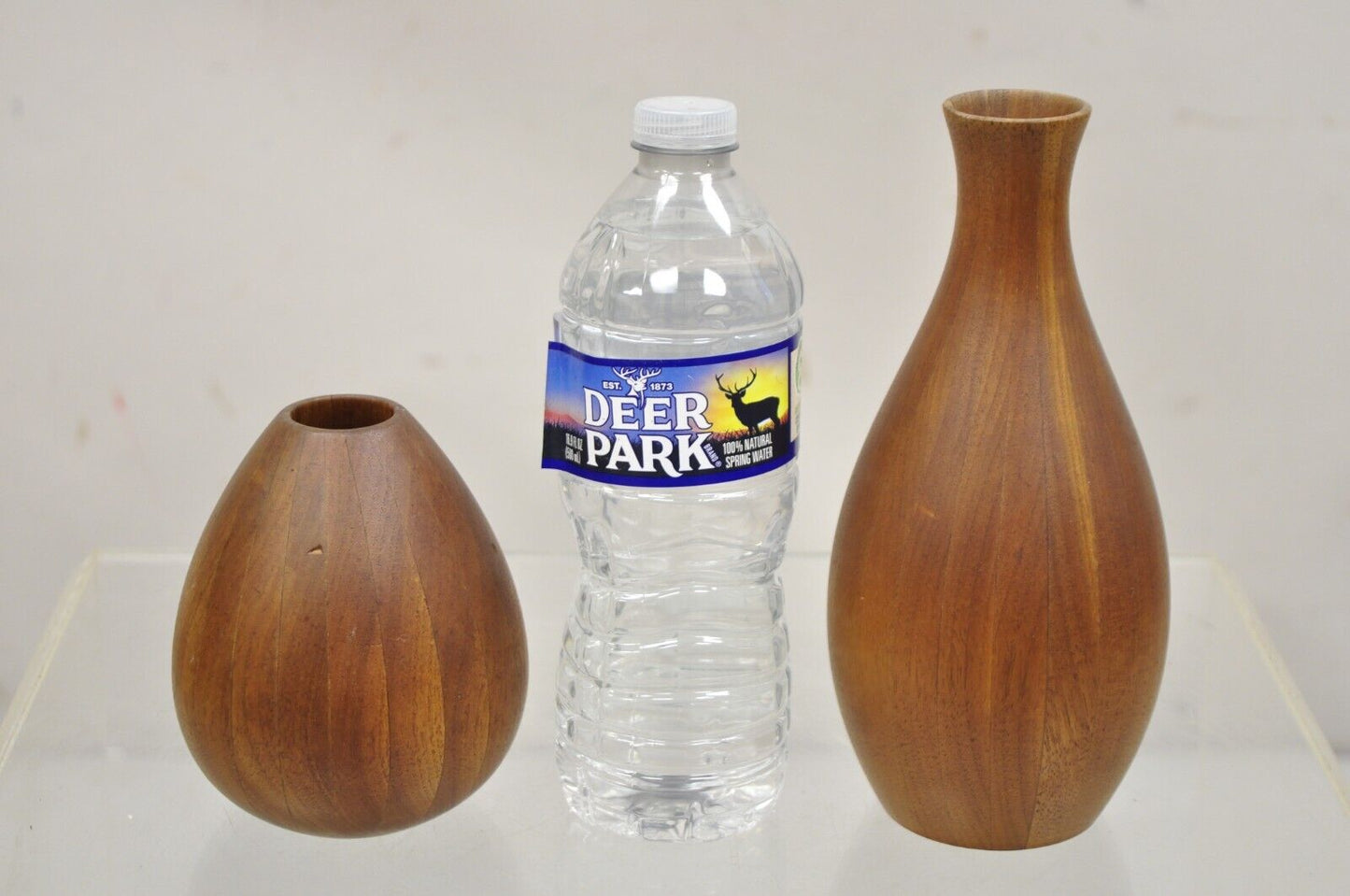 Mid Century Danish Modern Bulbous Sculpted Teak Wood Flower Bud Vase - 2 Pcs