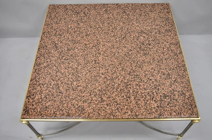 Italian Neoclassical Maison Jansen Style Steel & Brass Marble Top Coffee Table