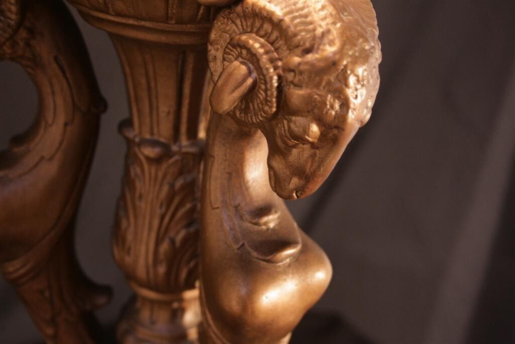 Vtg Triple Ram Goat Head Copper Clad Gold Neoclassical French Style Table Lamp