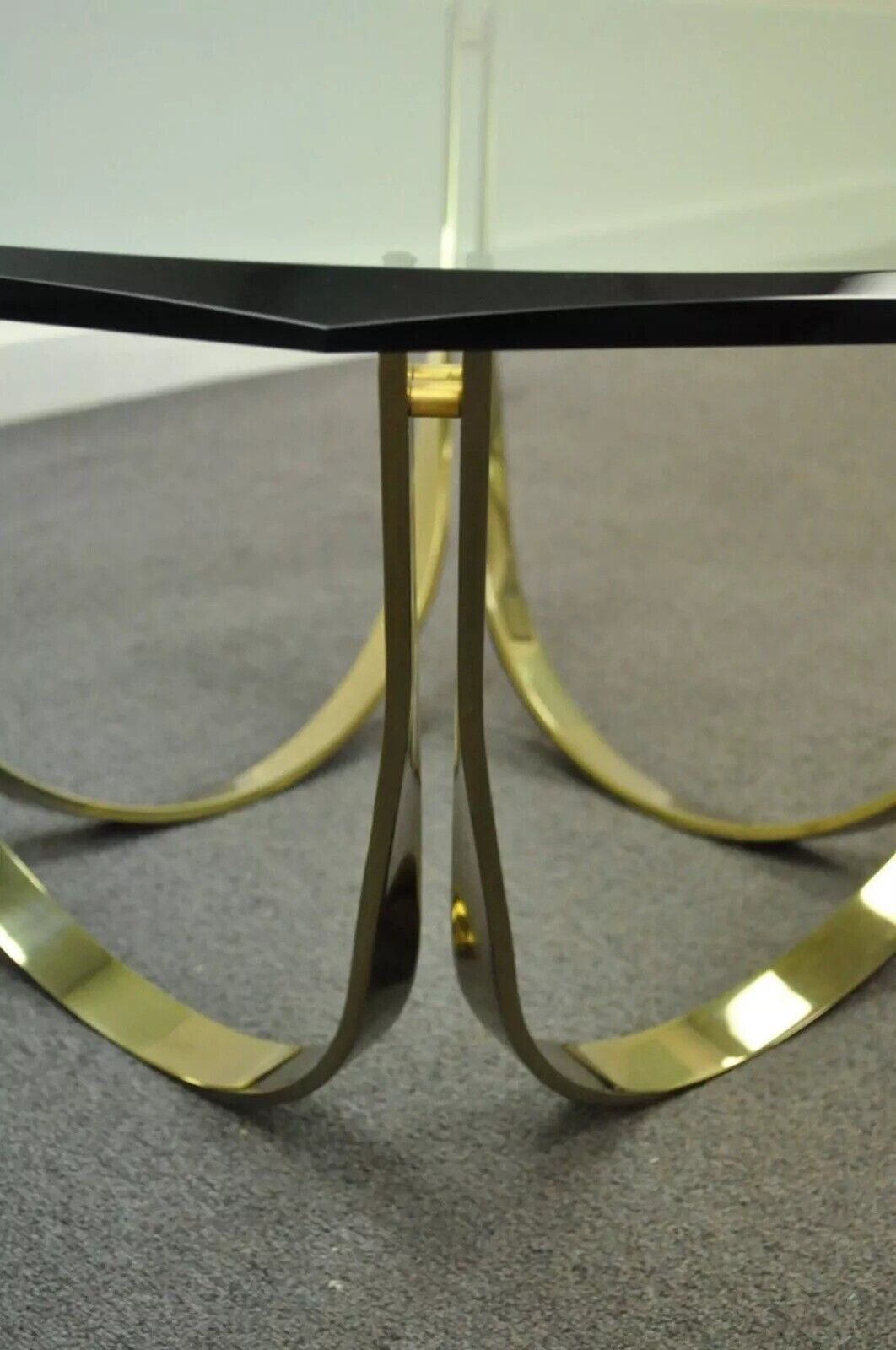 Tri-Mark Mid Century Modern Brass Plated Steel & Glass Arch Coffee Table