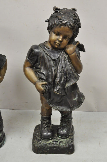 Cast Bronze Victorian Style 29" Little Boy and Girl Statue Figure - a Pair