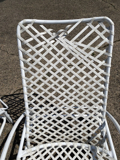 Vintage Brown Jordan Tamiami Vinyl Strap White Patio Chaise Lounge Chair - Pair