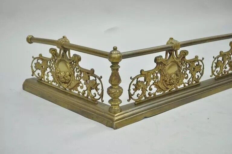 Antique French Louis XV Style Victorian Brass Rose Bird Fireplace Mantel Fender