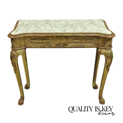 Vintage French Empire Style Distressed Gold Giltwood Hall Table Console