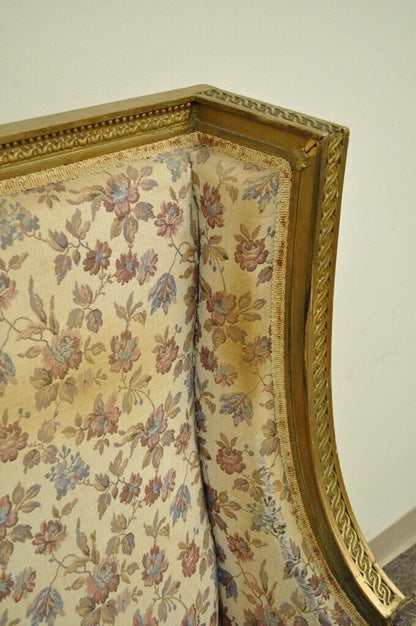 Antique French Louis XVI Victorian Gold Gilt Wood Wing Back Bergere Arm Chair