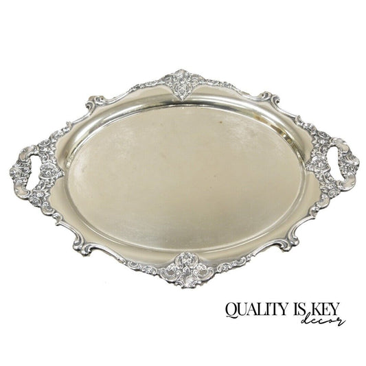 Vintage Miyata English Victorian Silver Plated Oval Floral Repousse Platter Tray