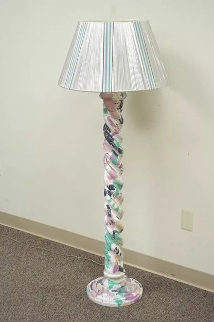 Vintage Mid Century Modern Paint Splatter Pollock Style Spiral Wood Floor Lamp