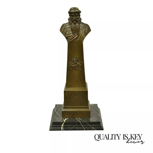 Antique Bronze and Marble 23" Bust of Elizabethan Man by Arthur Konn, c. 1920