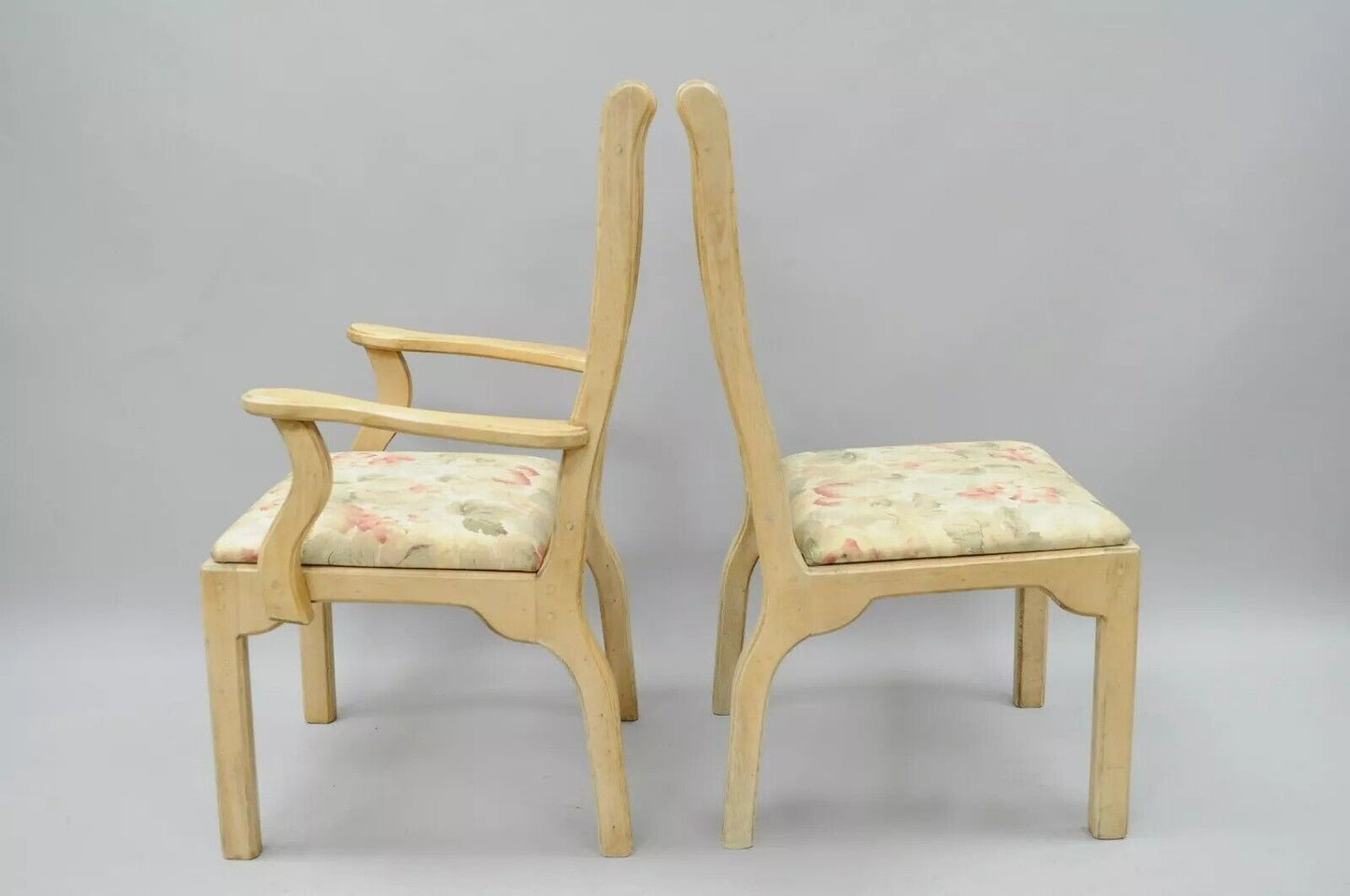 Vintage French Country Provincial Style Solid Wood Dining Room Chairs - Set of 6