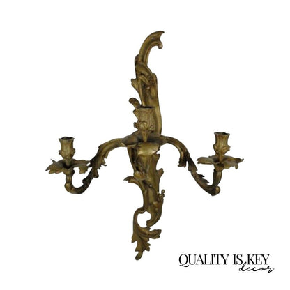 Stately Antique 19th C French Bronze Acanthus Rococo Candle Holder Wall Sconce