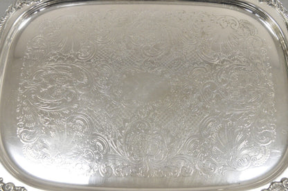 Vintage BSC Victorian Style Silver Plated Floral Etched Serving Platter Tray