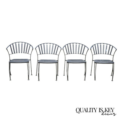 Modern Wrought Iron Barrel Back Sculptural Garden Patio Dining Chairs - Set of 4