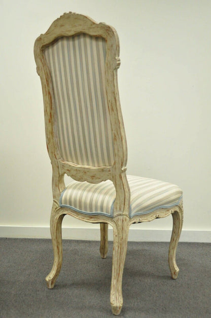 Vintage Swedish Rococo Style Cream Distress Painted Side Chairs - Set of 4