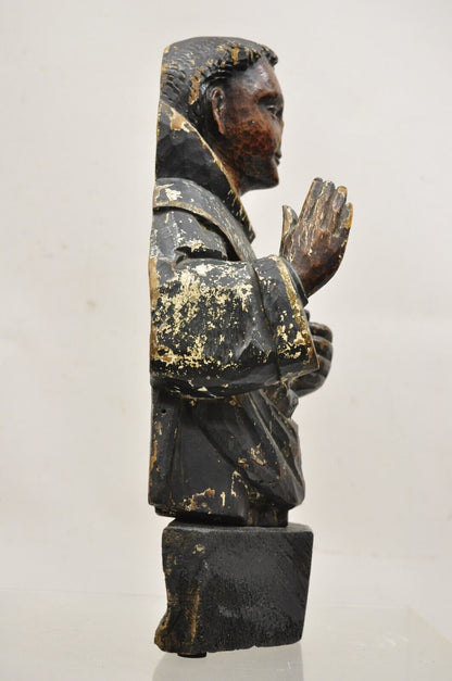 Antique Polychromed Carved Wood Religious Spanish Priest 18" Sculpture Figure