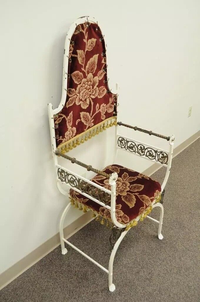 Antique Oscar Bach Wrought Iron and Bronze Renaissance Revival Throne Arm Chair
