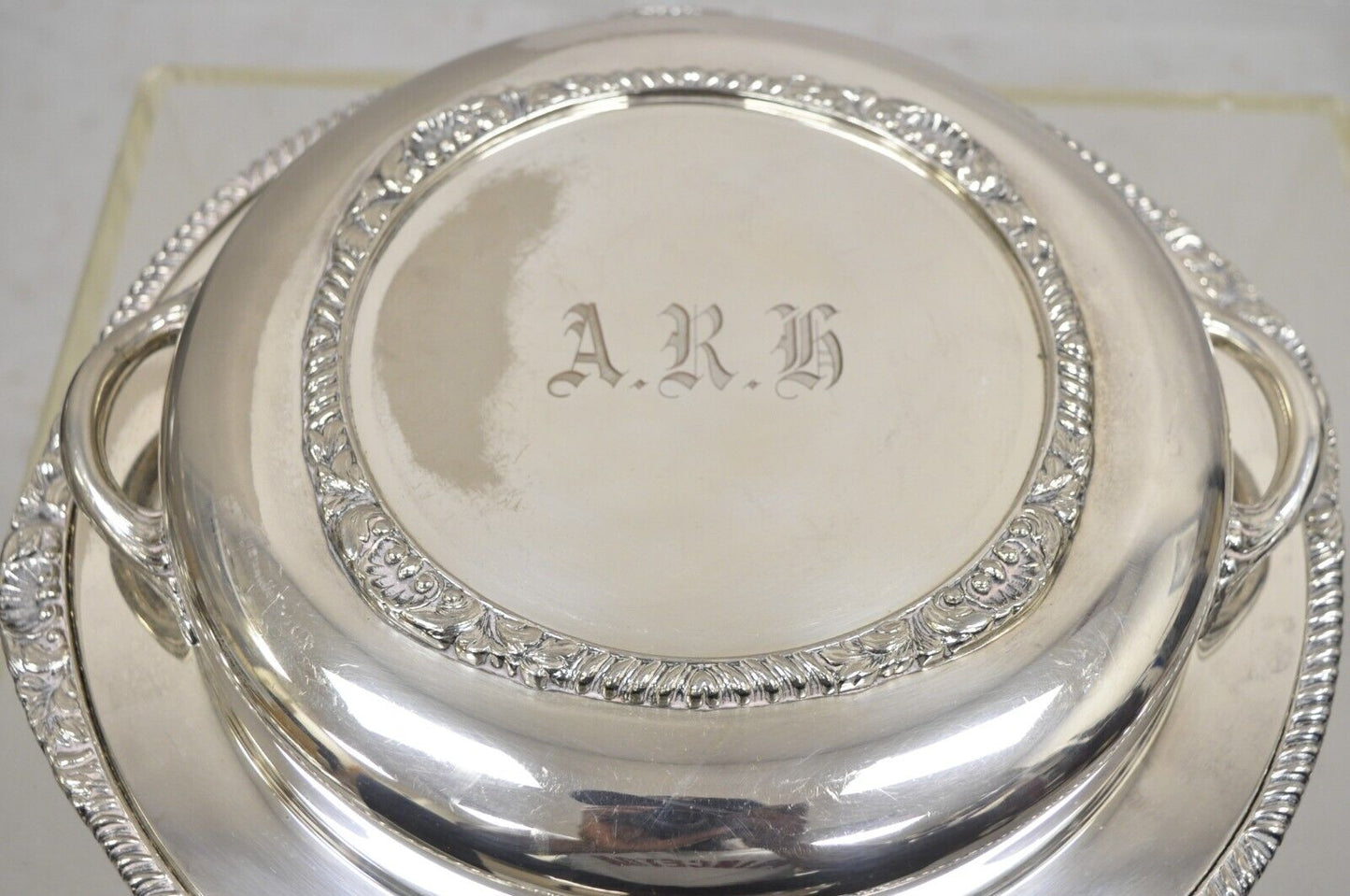 Vintage English Victorian EPC Silver Plated Lidded Dome Serving Platter Engraved