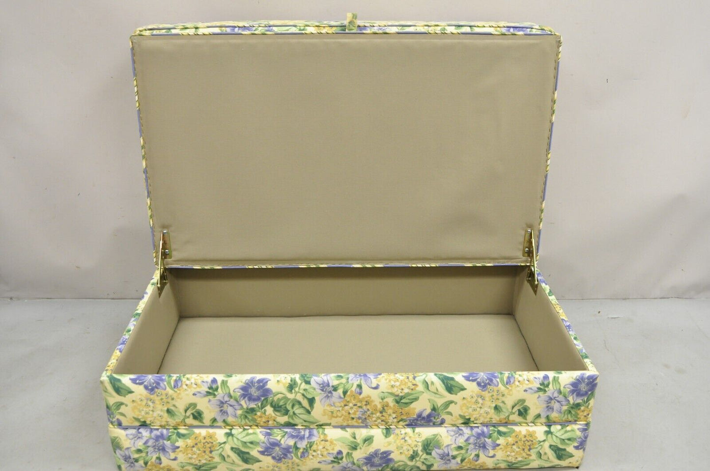 Traditional Oversized Storage Ottoman Yellow and Blue Floral Custom Upholstered