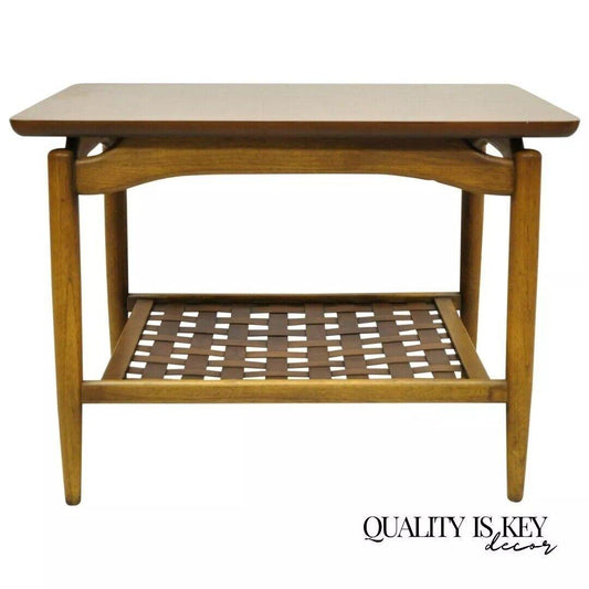 Lane Altavista Mid Century Modern Walnut Woodgrain Laminate Lattice Side Table