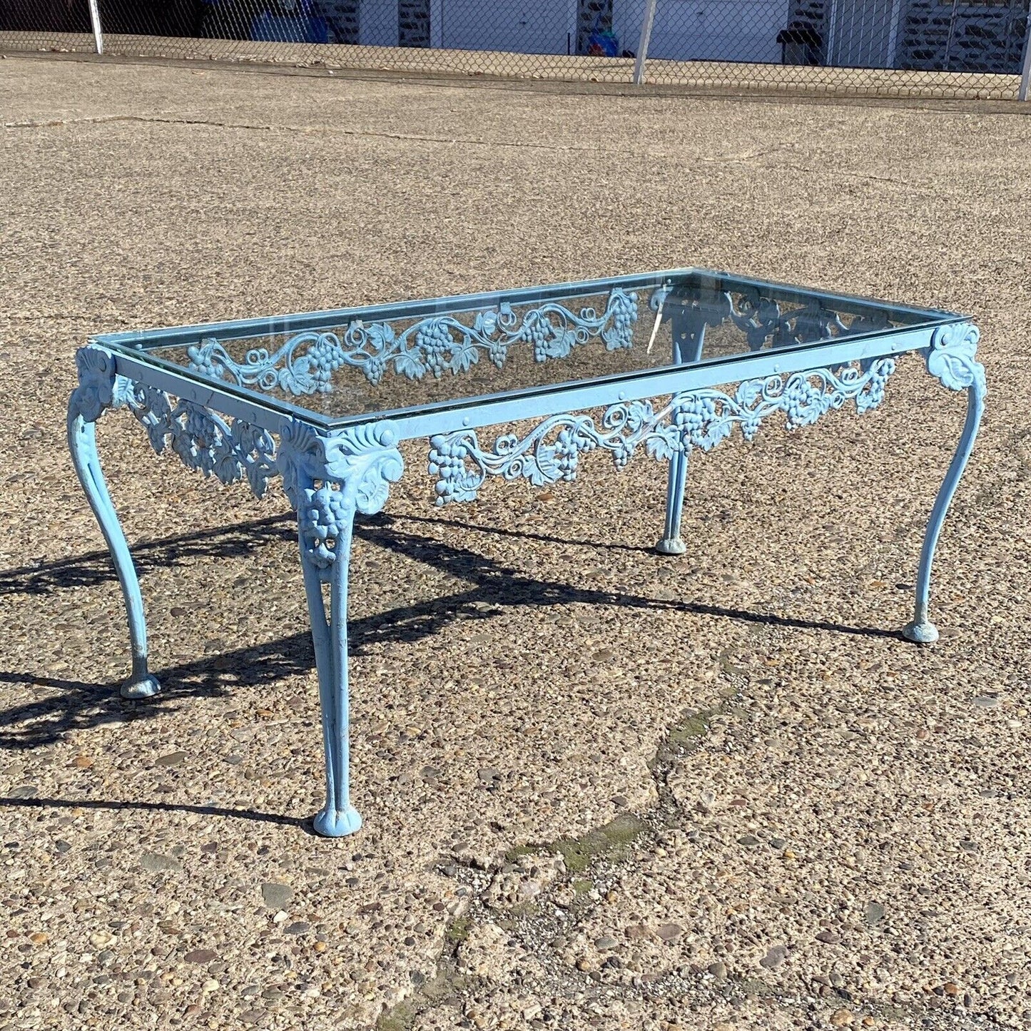 Vintage Molla Victorian Cast Aluminum Metal Glass Top Garden Patio Coffee Table