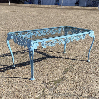 Vintage Molla Victorian Cast Aluminum Metal Glass Top Garden Patio Coffee Table