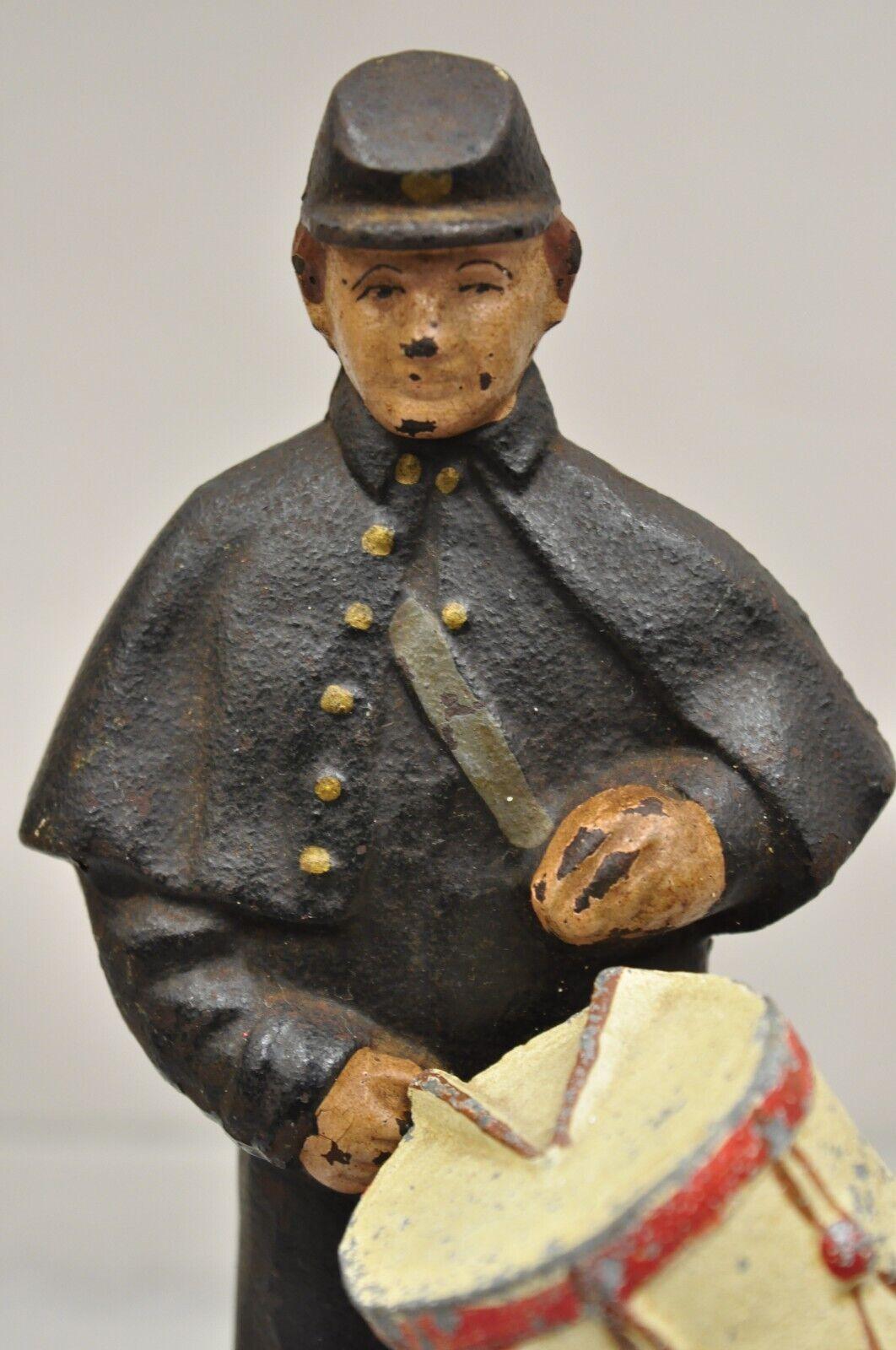 Antique Victorian Cast Iron Figural Painted Civil War Soldier Drummer Door Stop