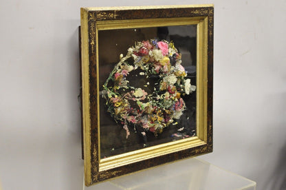 Antique Victorian Wax Flower Floral Mourning Wreath Shadow Box Frame Oddity