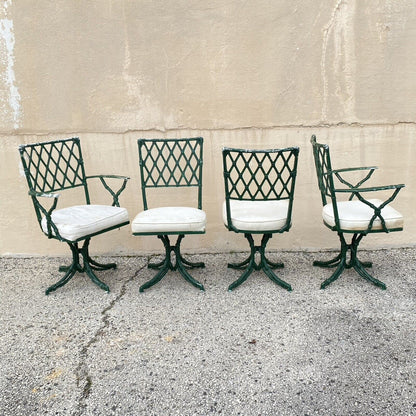 Vintage Hollywood Regency Faux Bamboo Lattice Metal Green Dining Set - 5 Pc Set