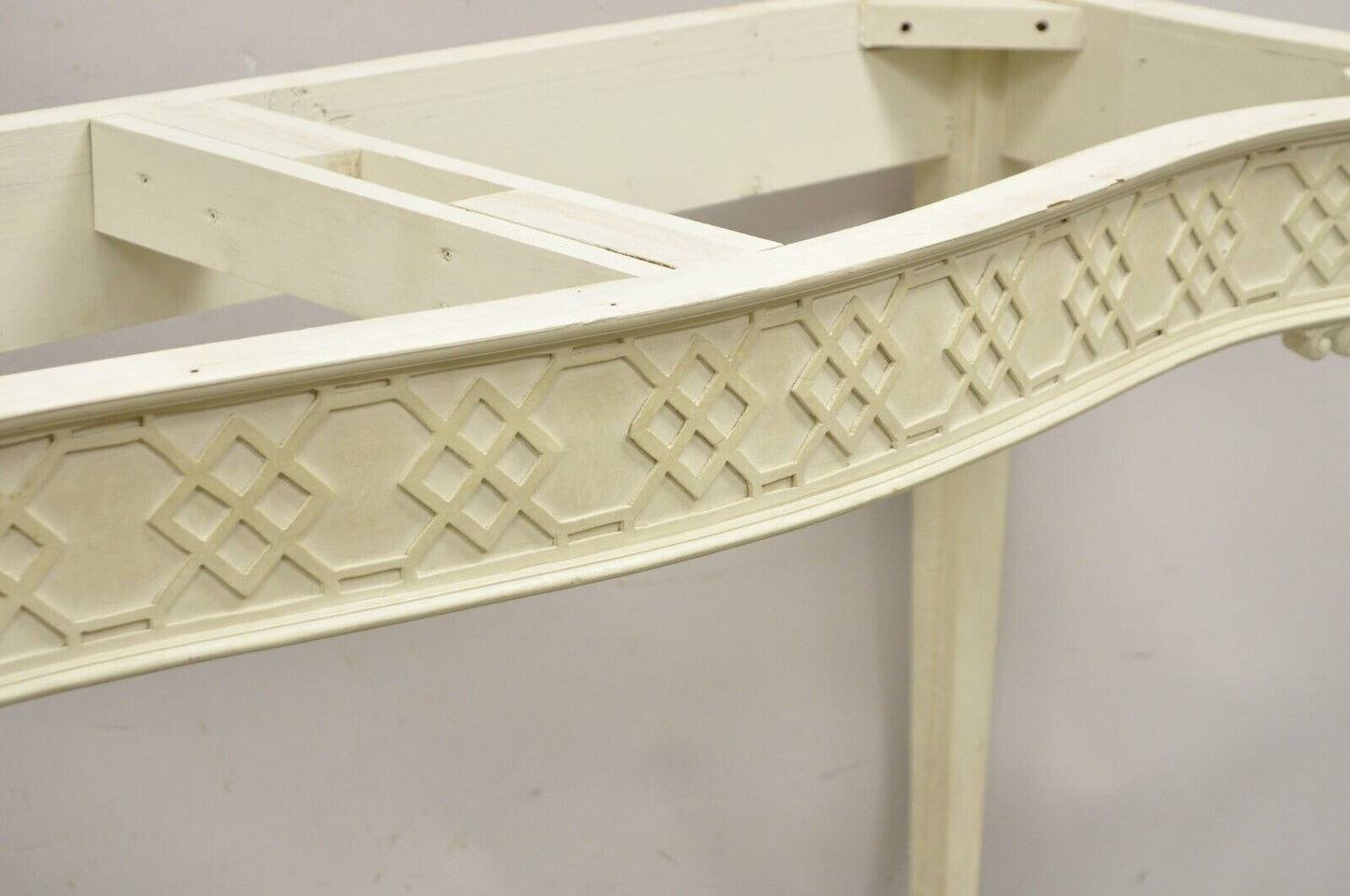 George III Chippendale Style Serpentine Fretwork White Console Hall Table Base
