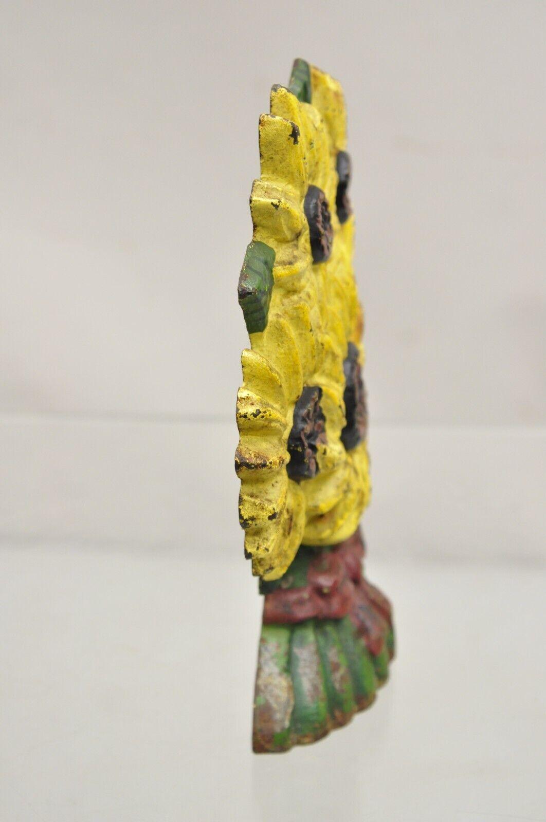 Antique Victorian Cast Iron Figural Yellow Sunflower Bouquet Painted Door Stop