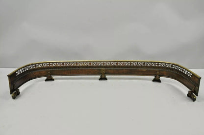 Antique French Empire Paw Foot Brass Pierced Decorated Fireplace Mantle Fender