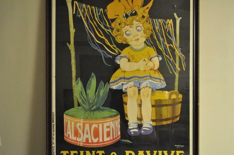 Huge Original 1920s French Art Deco Poster L'Alsacienne Teint & Ravive Ch Roux