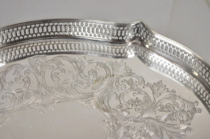 Vintage LBS Co Silver Plated Scalloped Trinket Dish Tray with Pierced Gallery