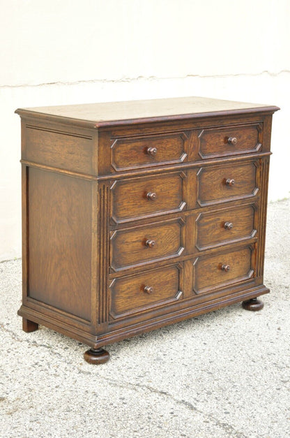 Antique Oak Jacobean Style Carved Wood Chest of Drawers Low Chest Dresser