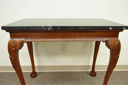 Vintage Carved Mahogany Chippendale Style Ball and Claw Marble Top Console Table