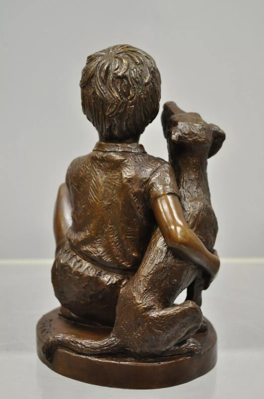 Vintage Bronze Charles Parks The Franklin Mint Statue Sculpture Boy with Dog