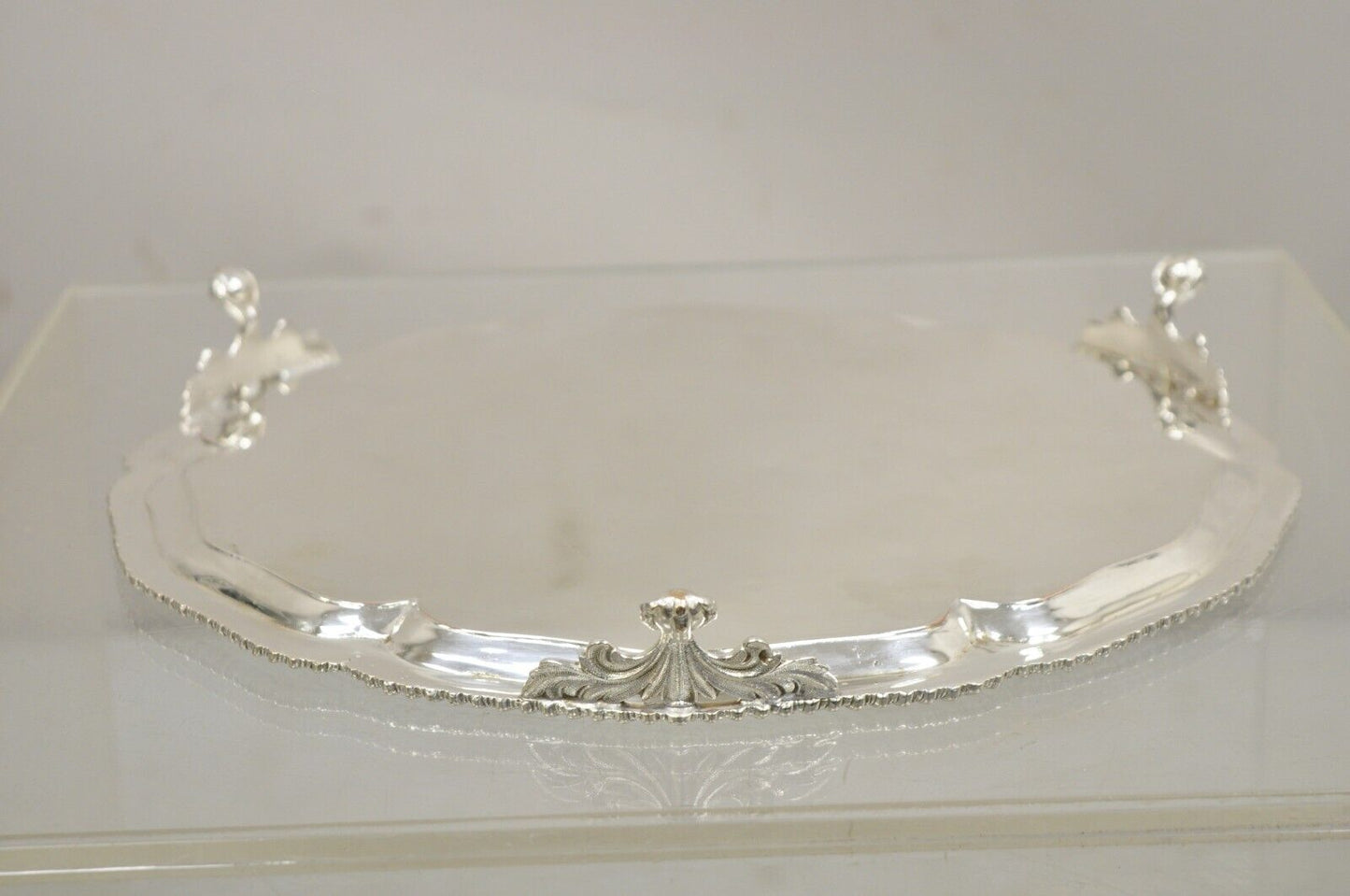 Antique English Victorian Silver Plated Serving Platter Tray Salver w/ Unicorn