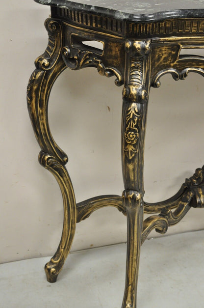 Reproduction French Baroque Style Marble Top Black & Gold Console Table