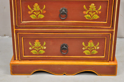 Shabby Chic Orange Rust Flower Painted 4 Drawer Nightstand Chest of Drawers