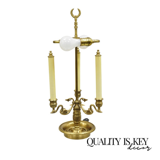 Empire Regency Style Brass Candlestick Bouillotte Desk Table Lamp with Swans (A)