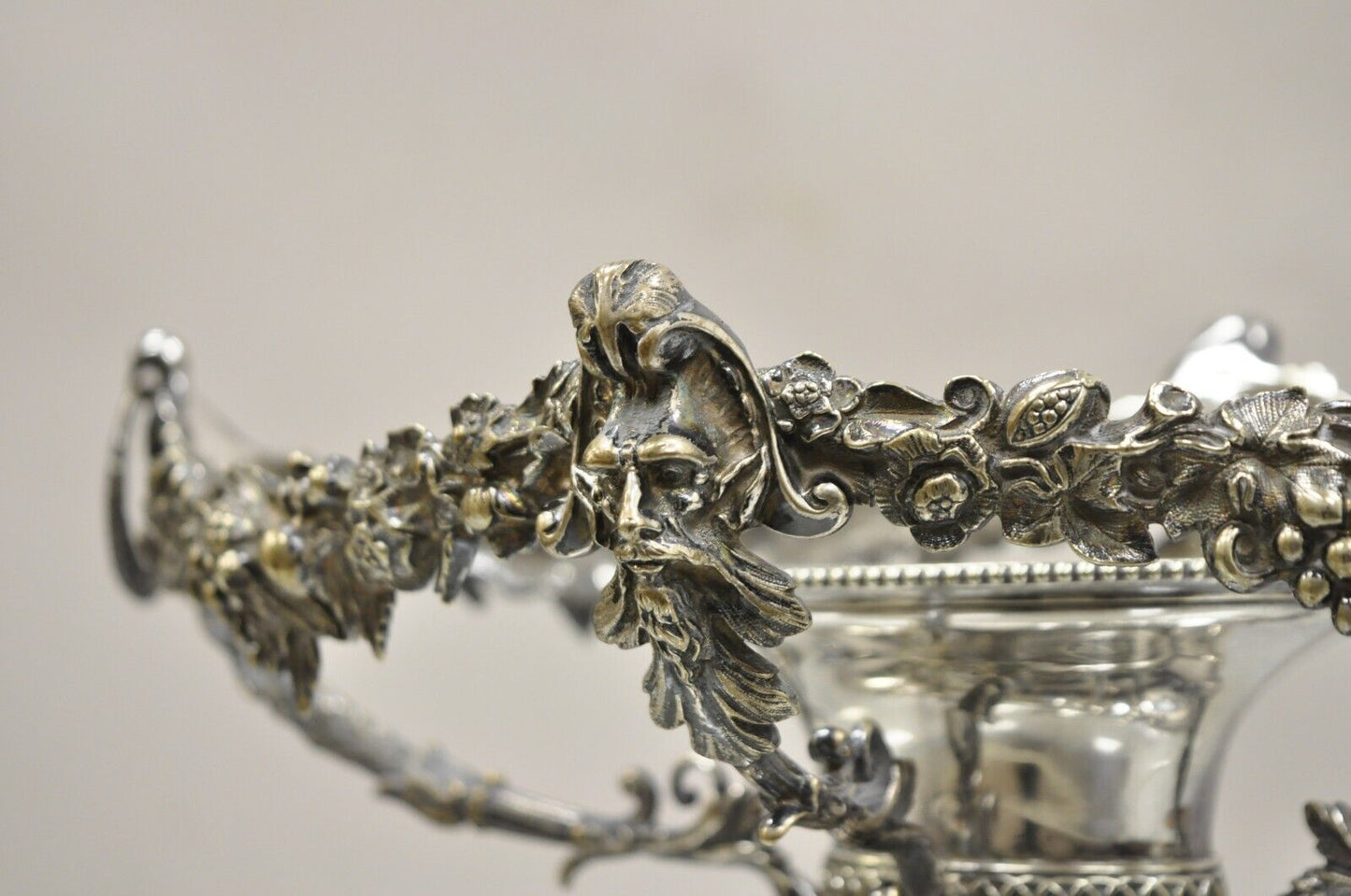 Antique French Victorian Silver Plated Figural Centerpiece Bowl Pedestal Base