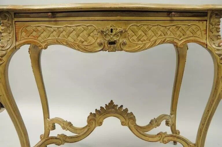 French Rococo Louis XV Distress Paint Dressing Table Vanity Ladies Writing Desk