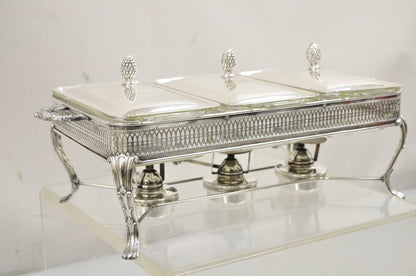 Vintage Sheffield Silver Co Silver Plated 3 Burner Warming Triple Chafing Dish