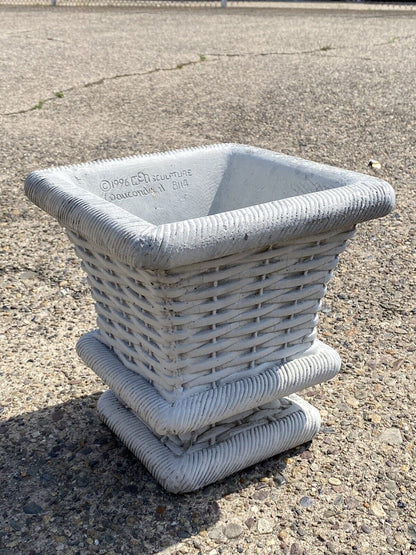 Vintage English Country Style Woven Basket Cement Small Outdoor Garden Planter