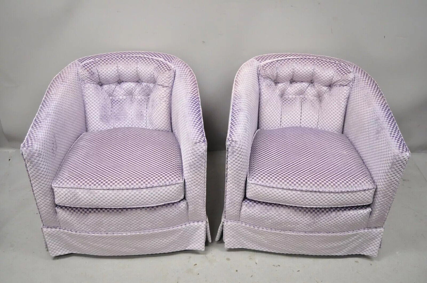 Mid Century Modern Milo Baughman Style Purple Barrel Back Club Chairs - a Pair