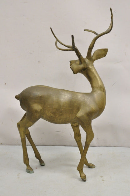 Vintage Large Hollywood Regency Brass Deer Stag Statue Sculpture