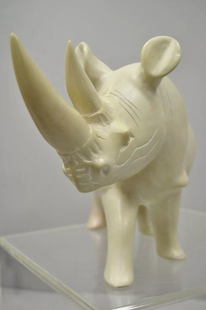 Carved Soapstone 21" Rhinoceros African Sculpture Statue Figure Made in Kenya