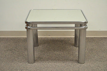 Mid Century Modern Baughman Style Tubular Chrome Glass Mirror Accent Side Table