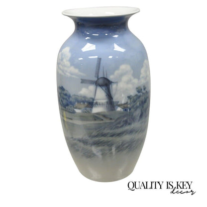 Antique Royal Copenhagen 13" Blue White Porcelain Windmill Vase 2634 2983