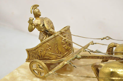 Vintage Gold Gilt Metal Roman Horse Drawn Chariot Sculpture on Marble Base